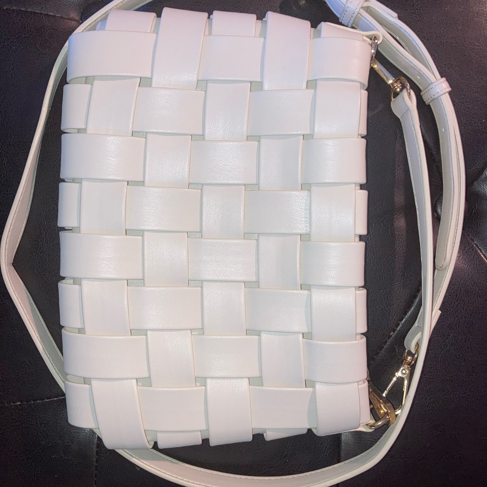 MMS Design Studio White Soft Woven Vegan Leather Crossbody Bag